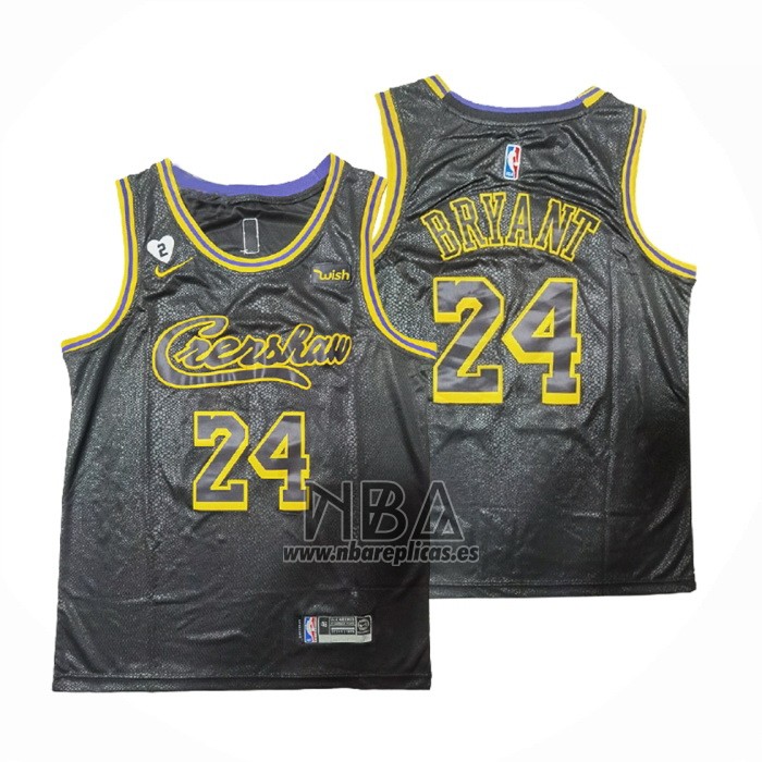 Camiseta Los Angeles Lakers Kobe Bryant NO 24 Crenshaw Black Mamba Negro